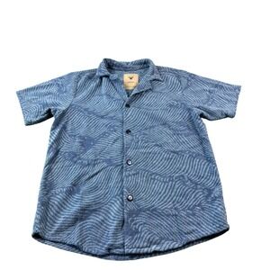 OAS Blue Pattern AOP Men's Soft Terry Cloth Men's S/S Button Front Size Large